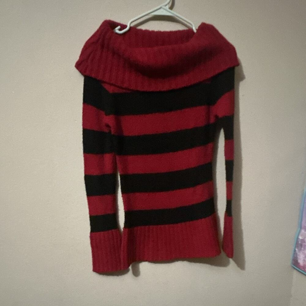 Rue21 Women's Red/Black Striped Cowl Neck Long Sleeve Y2K Pullover Sweater M